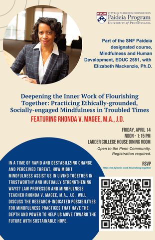 Poster featuring Rhonda Magee, speaker, on Deepening the Inner Work of Flourishing Together