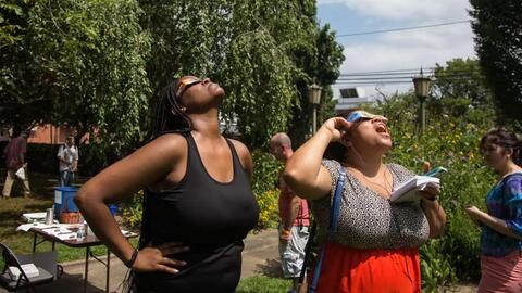 People in Philadelphia looking at the eclipse in 2017